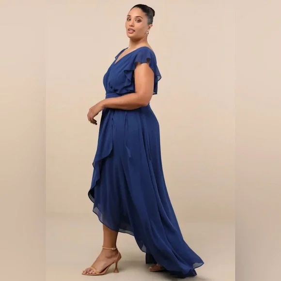 Lulu’s Ravishing Charm Dark Blue Ruffled Wrap High-Low Maxi Dress - Picture 7 of 15